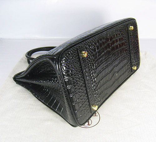 High Quality Fake Hermes Birkin 35cm Crocodile Veins Bag Black 6089
